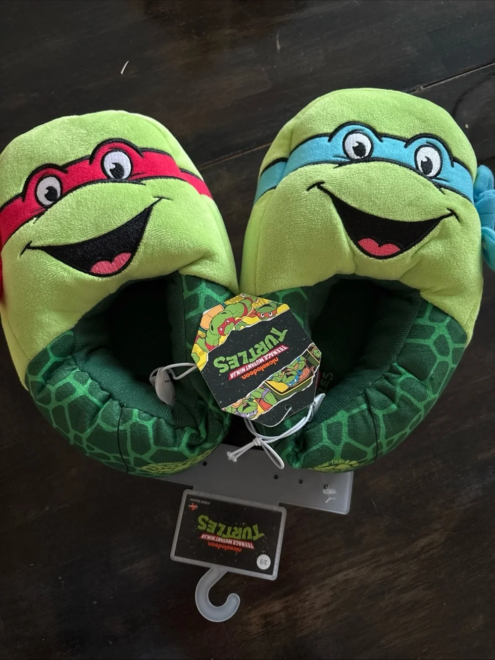 Teenage Mutant Ninja Turtles Plush Slippers - Green with Red & Blue Masks size 3